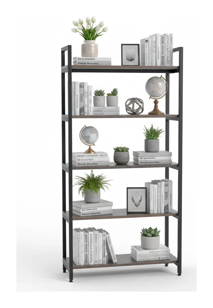 Tekkashop Kệ Trang Trí 5 Tầng Tối Giản Khung Sắt Gỗ Cao Su