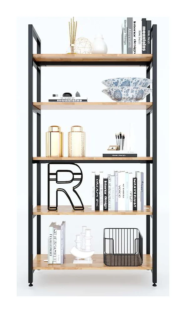 Tekkashop Kệ Trang Trí 5 Tầng Tối Giản Khung Sắt Gỗ Cao Su