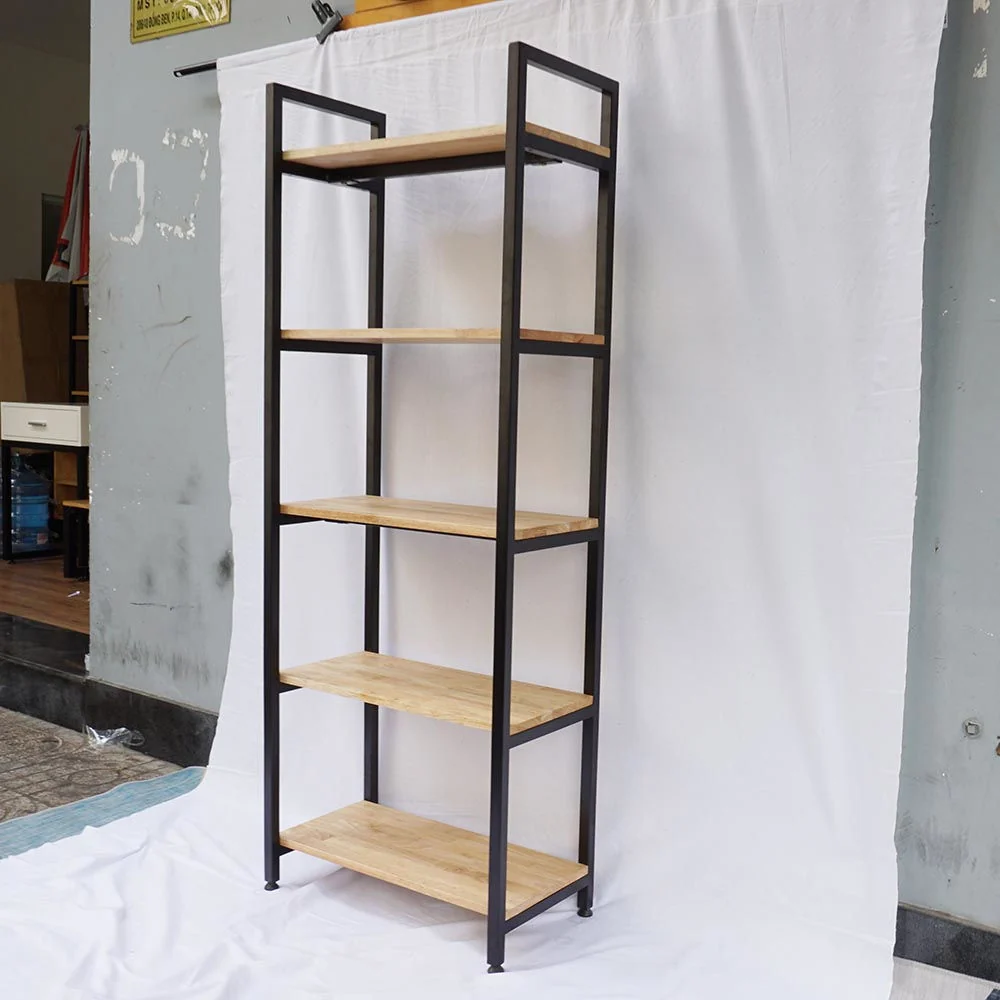 Tekkashop Kệ Trang Trí 5 Tầng Tối Giản Khung Sắt Gỗ Cao Su