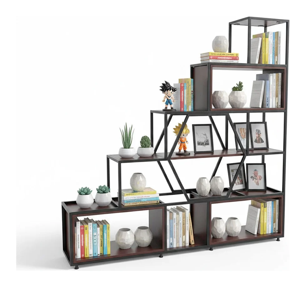 Tekkashop Kệ Trang Trí Bậc Thang Hiện Đại Vách Ngăn Khung Sắt Gỗ Cao Su