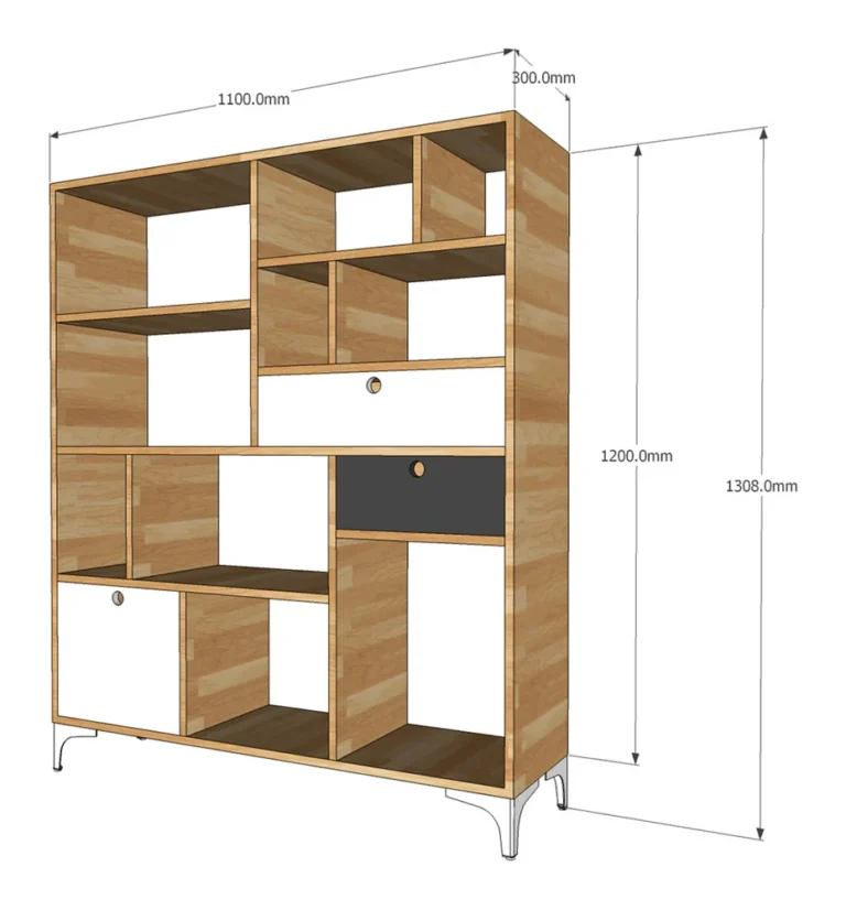 Tekkashop Kệ Trang Trí Chia Ô Hiện Đại Có Cửa Và Hộc Kéo Gỗ Cao Su
