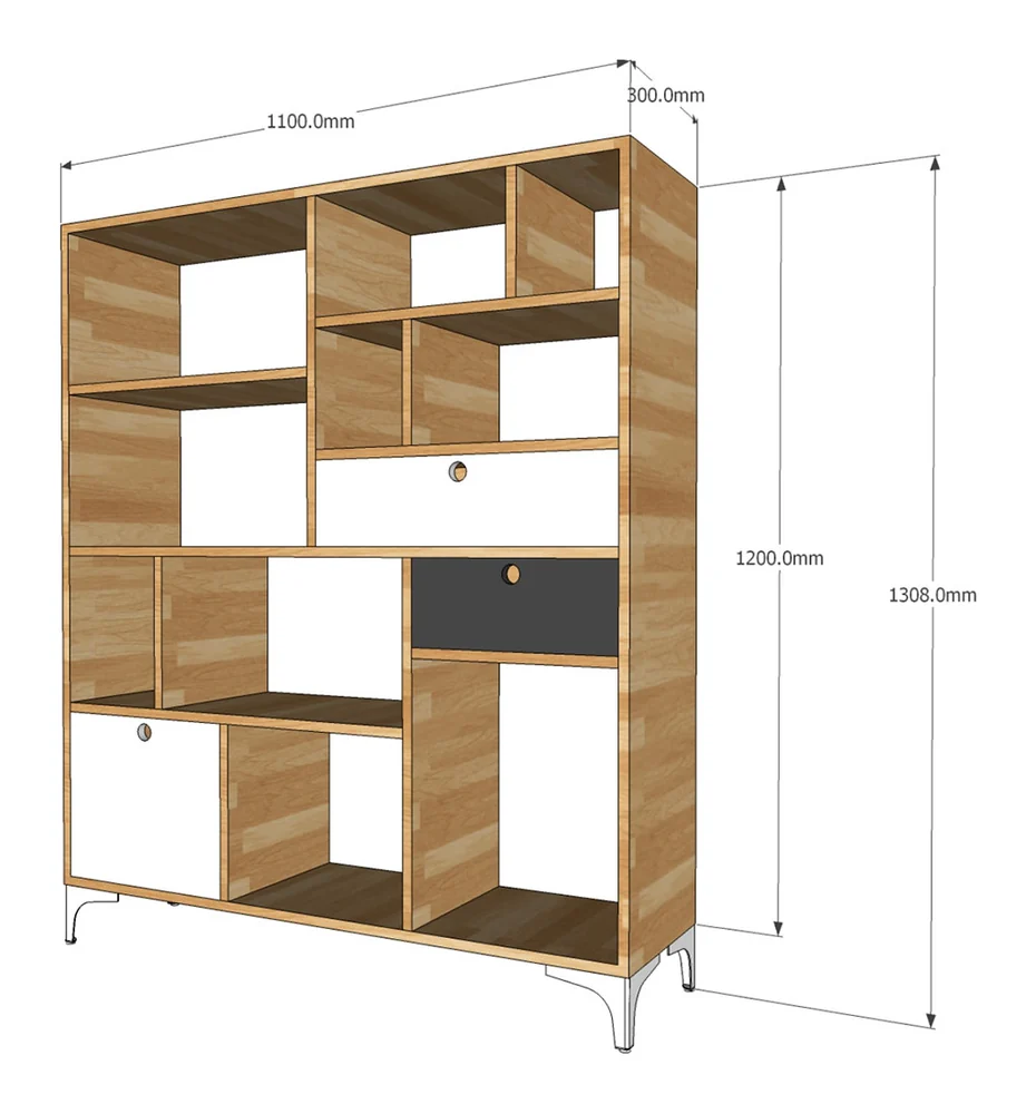 Tekkashop Kệ Trang Trí Chia Ô Hiện Đại Có Cửa Và Hộc Kéo Gỗ Cao Su