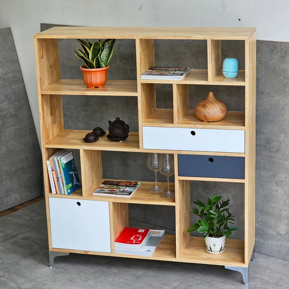 Tekkashop Kệ Trang Trí Chia Ô Hiện Đại Có Cửa Và Hộc Kéo Gỗ Cao Su