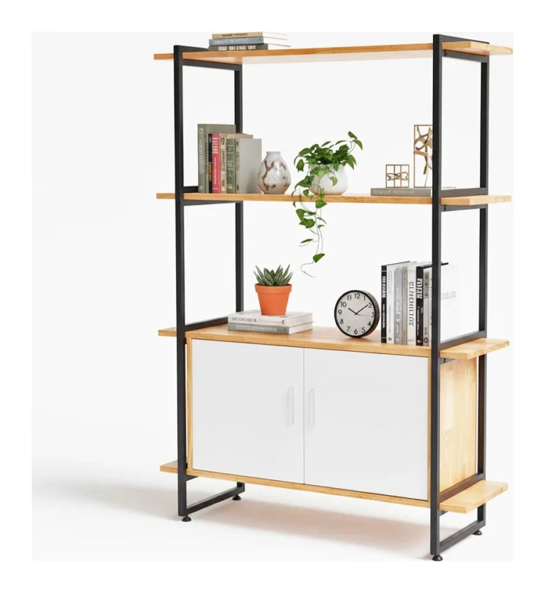 Tekkashop Kệ Trang Trí Có Tủ 2 Cửa Khung Sắt Gỗ Cao Su