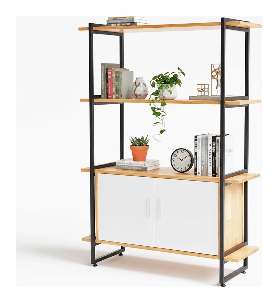 Tekkashop Kệ Trang Trí Có Tủ 2 Cửa Khung Sắt Gỗ Cao Su