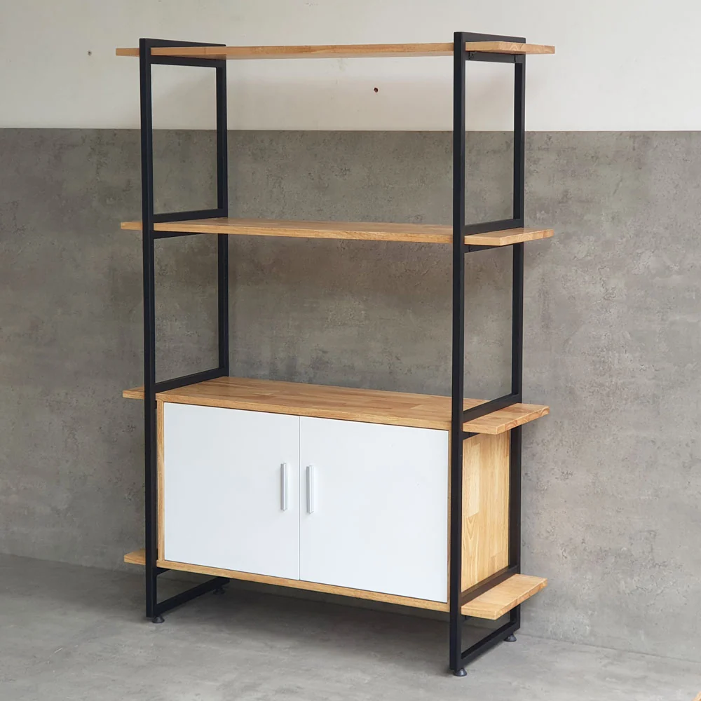 Tekkashop Kệ Trang Trí Có Tủ 2 Cửa Khung Sắt Gỗ Cao Su