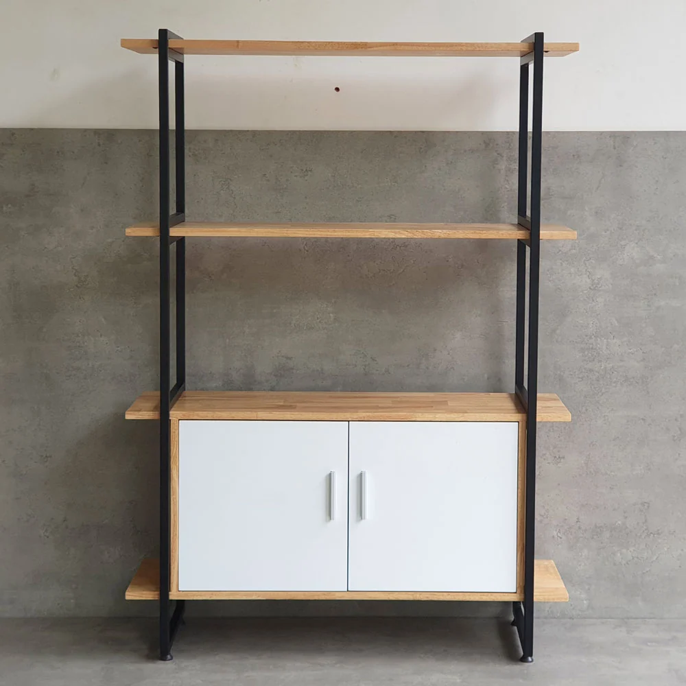 Tekkashop Kệ Trang Trí Có Tủ 2 Cửa Khung Sắt Gỗ Cao Su