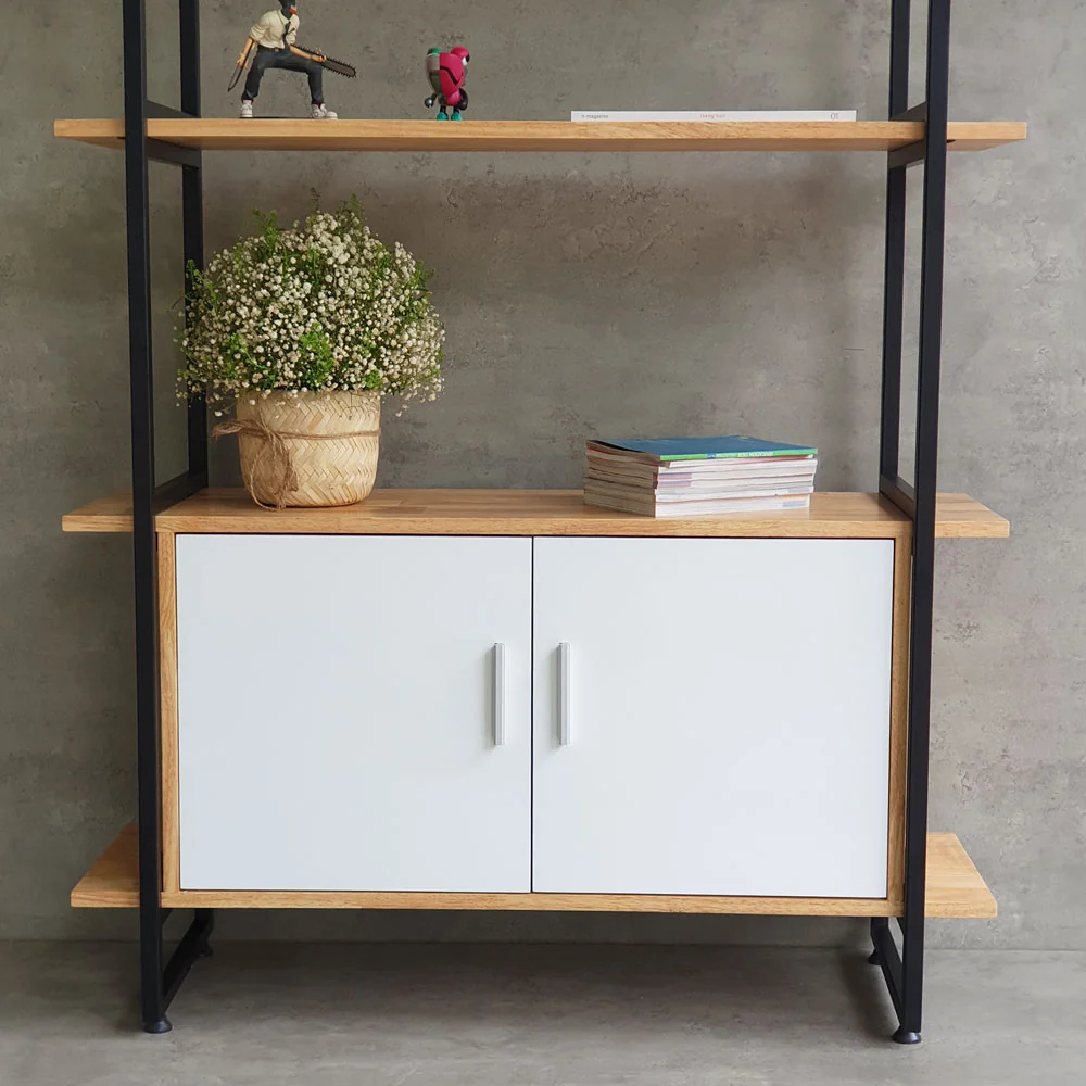 Tekkashop Kệ Trang Trí Có Tủ 2 Cửa Khung Sắt Gỗ Cao Su