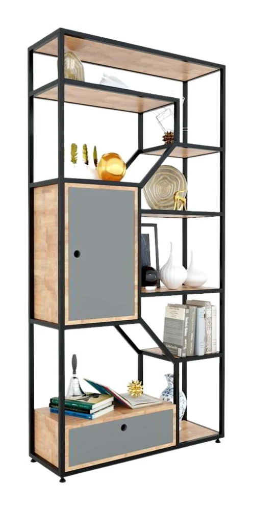 Tekkashop Kệ Trang Trí Có Tủ Và Ngăn Kéo Thanh Chéo Khung Sắt Gỗ Cao Su