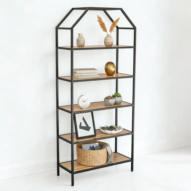 Tekkashop Kệ Trang Trí Dáng Ngôi Nhà 5 Tầng Khung Sắt Gỗ Cao Su