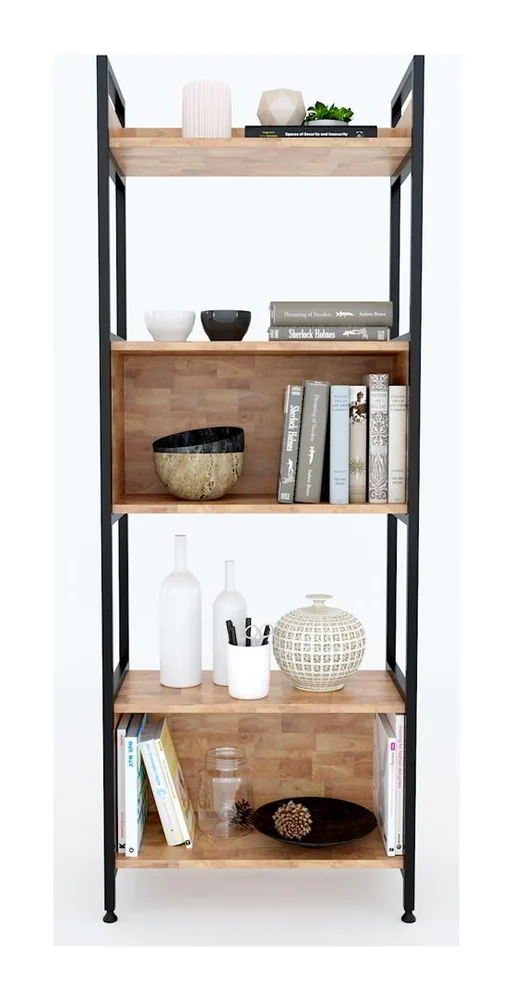 Tekkashop Kệ Trang Trí Đứng 3 Tầng Kèm 2 Hộc Tủ Khung Sắt Gỗ Cao Su