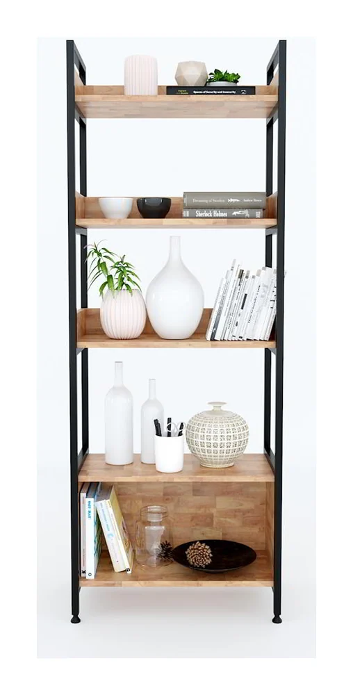 Tekkashop Kệ Trang Trí Đứng 4 Tầng Kèm Hộc Tủ Khung Sắt Gỗ Cao Su