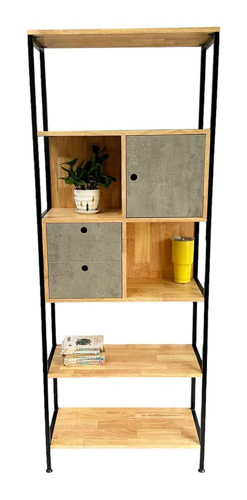 Tekkashop Kệ Trang Trí Đứng Có Ngăn Kéo Và Tủ Khung Sắt Gỗ Cao Su