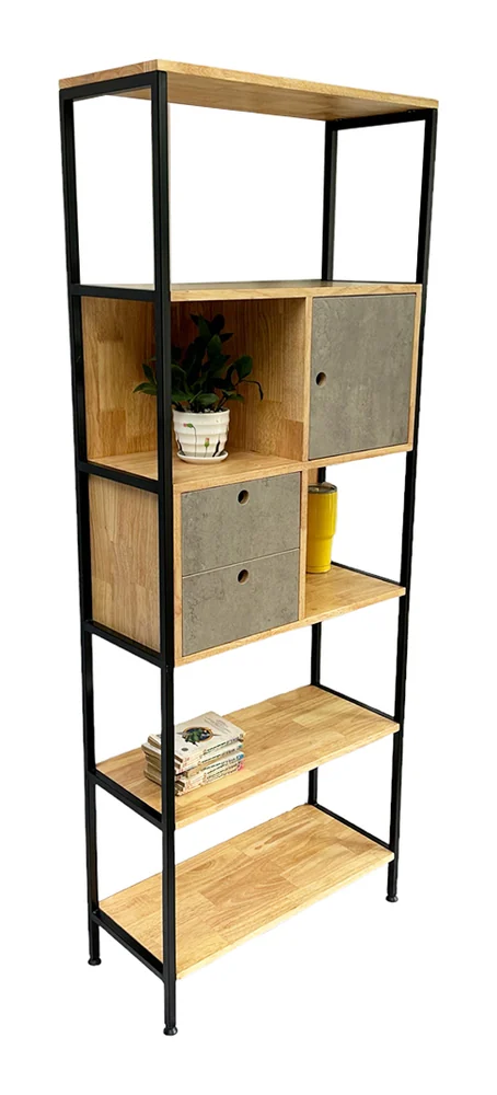 Tekkashop Kệ Trang Trí Đứng Có Ngăn Kéo Và Tủ Khung Sắt Gỗ Cao Su