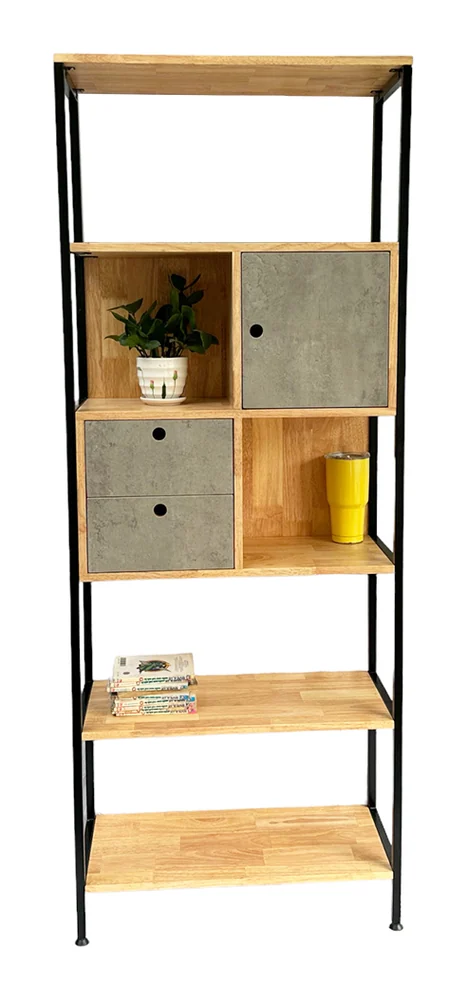 Tekkashop Kệ Trang Trí Đứng Có Ngăn Kéo Và Tủ Khung Sắt Gỗ Cao Su