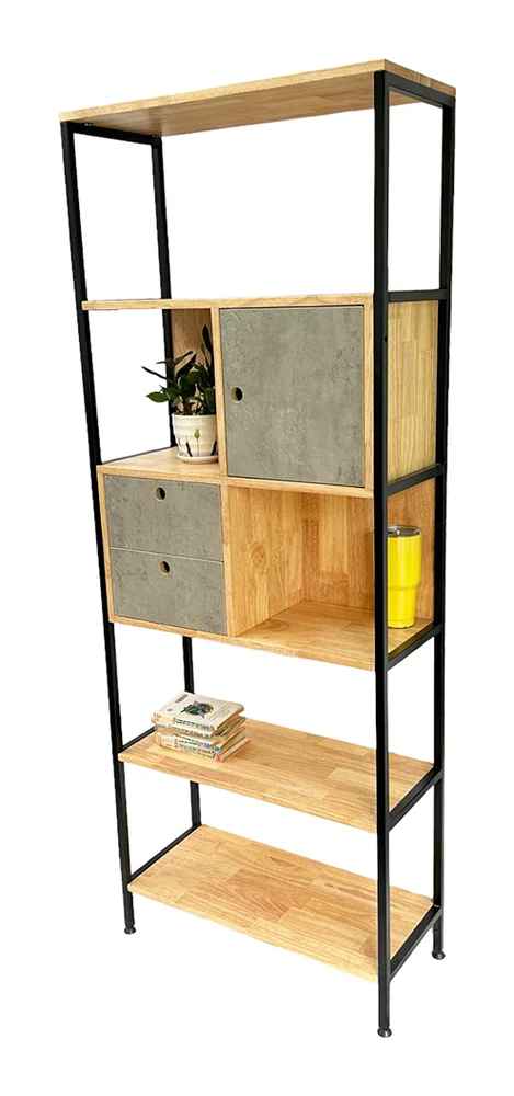 Tekkashop Kệ Trang Trí Đứng Có Ngăn Kéo Và Tủ Khung Sắt Gỗ Cao Su