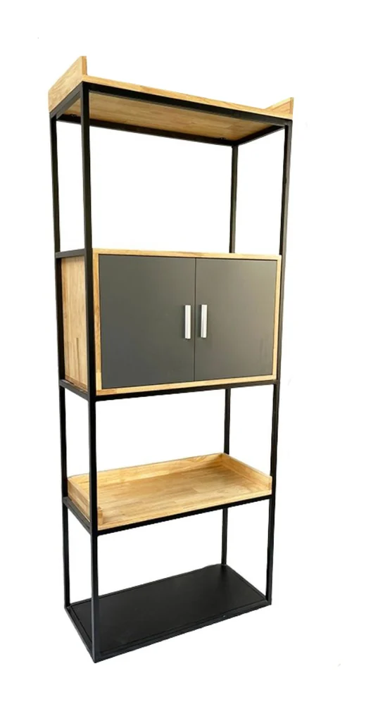 Tekkashop Kệ Trang Trí Đứng Có Tủ 2 Cửa Khung Sắt Gỗ Cao Su