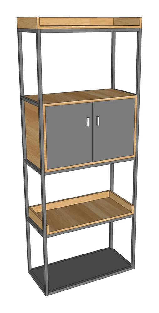 Tekkashop Kệ Trang Trí Đứng Có Tủ 2 Cửa Khung Sắt Gỗ Cao Su