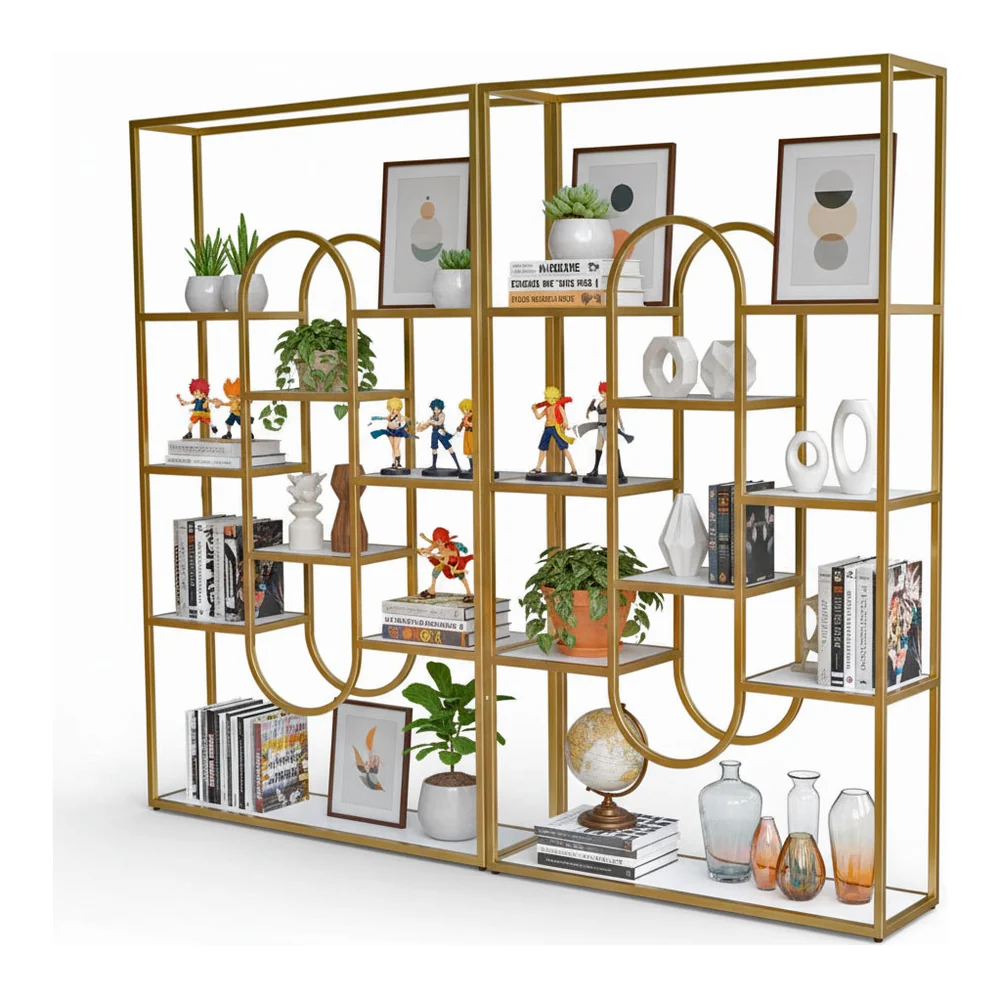 Tekkashop Kệ Trang Trí Ghép Đôi Vòm Oval Hiện Đại Khung Sắt Mặt Gỗ