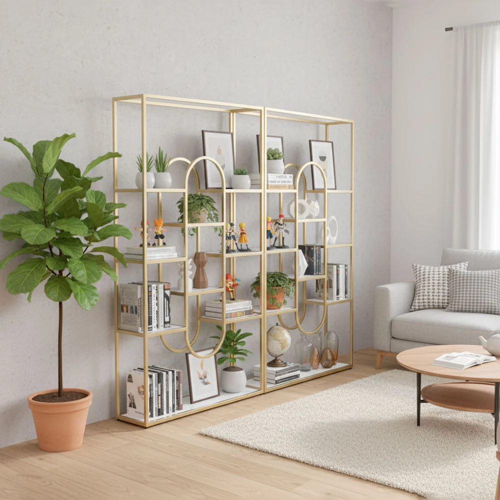 Tekkashop Kệ Trang Trí Ghép Đôi Vòm Oval Hiện Đại Khung Sắt Mặt Gỗ