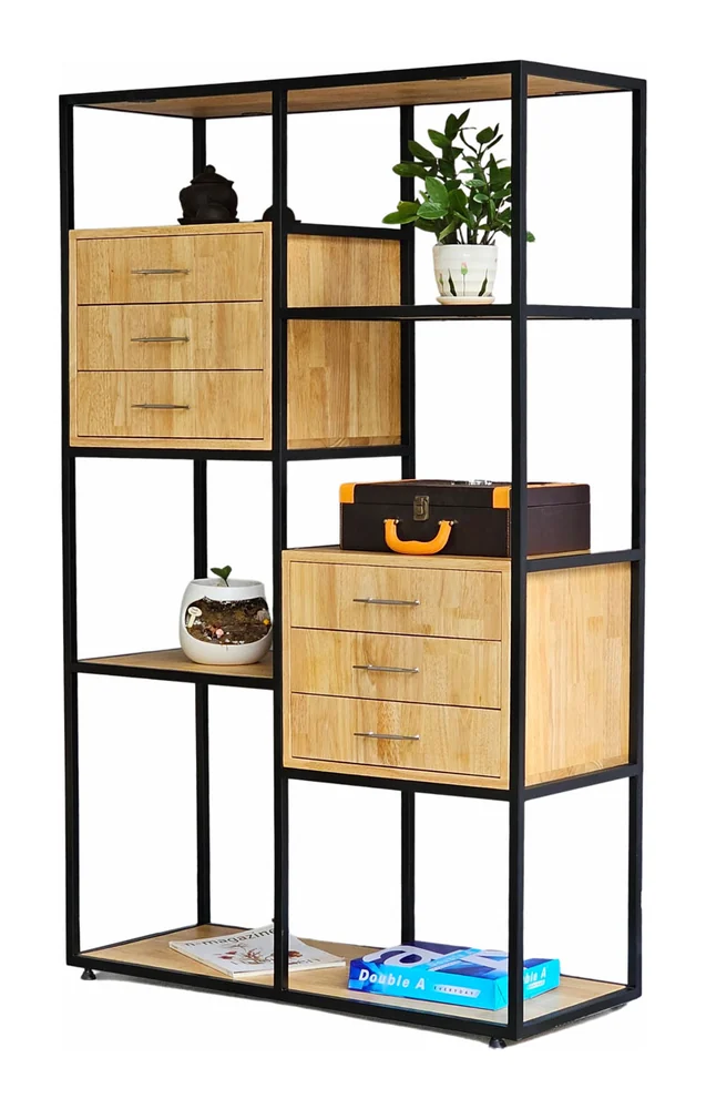 Tekkashop Kệ Trang Trí Hiện Đại Có Hai Hộc Ngăn Kéo Khung Sắt Gỗ Cao Su