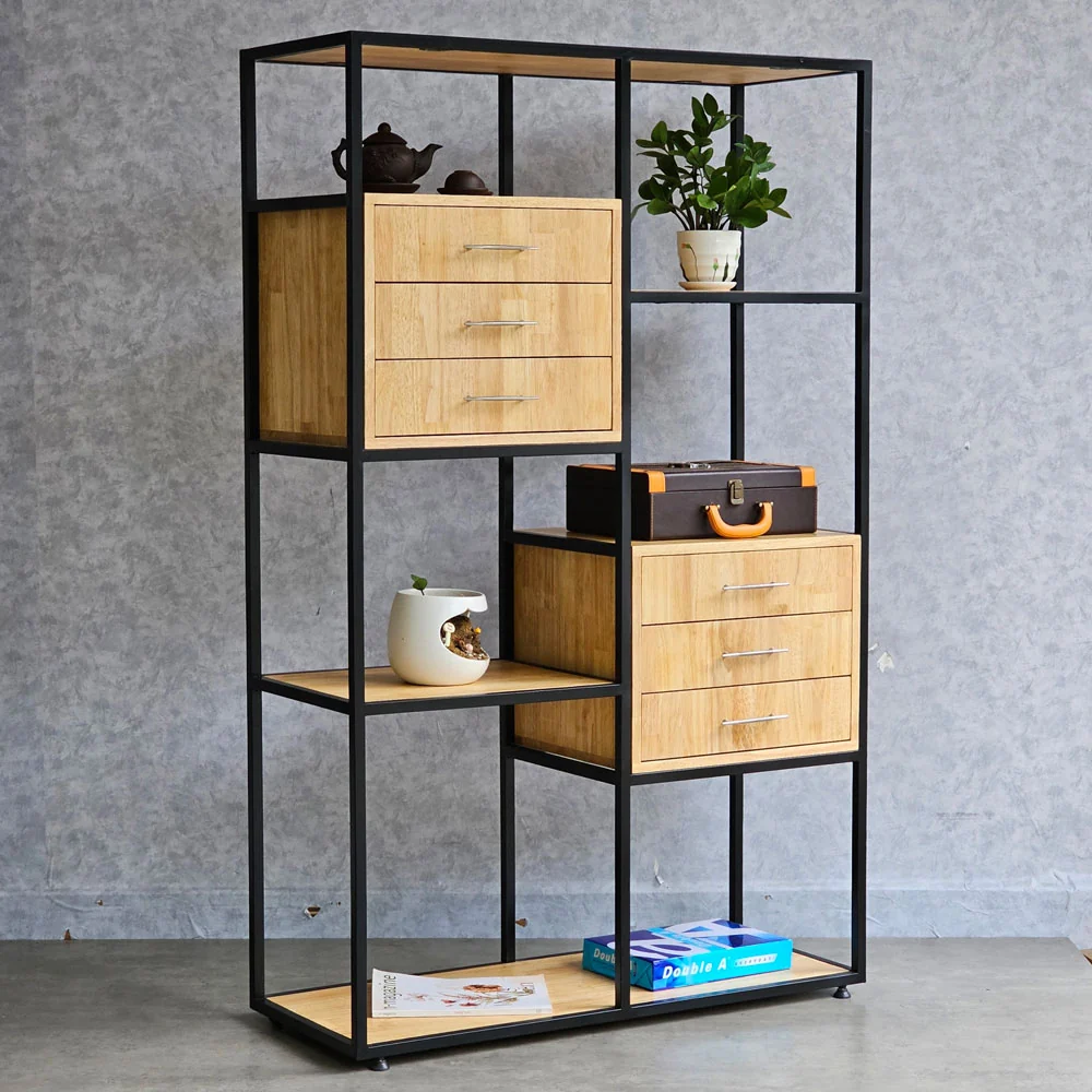 Tekkashop Kệ Trang Trí Hiện Đại Có Hai Hộc Ngăn Kéo Khung Sắt Gỗ Cao Su