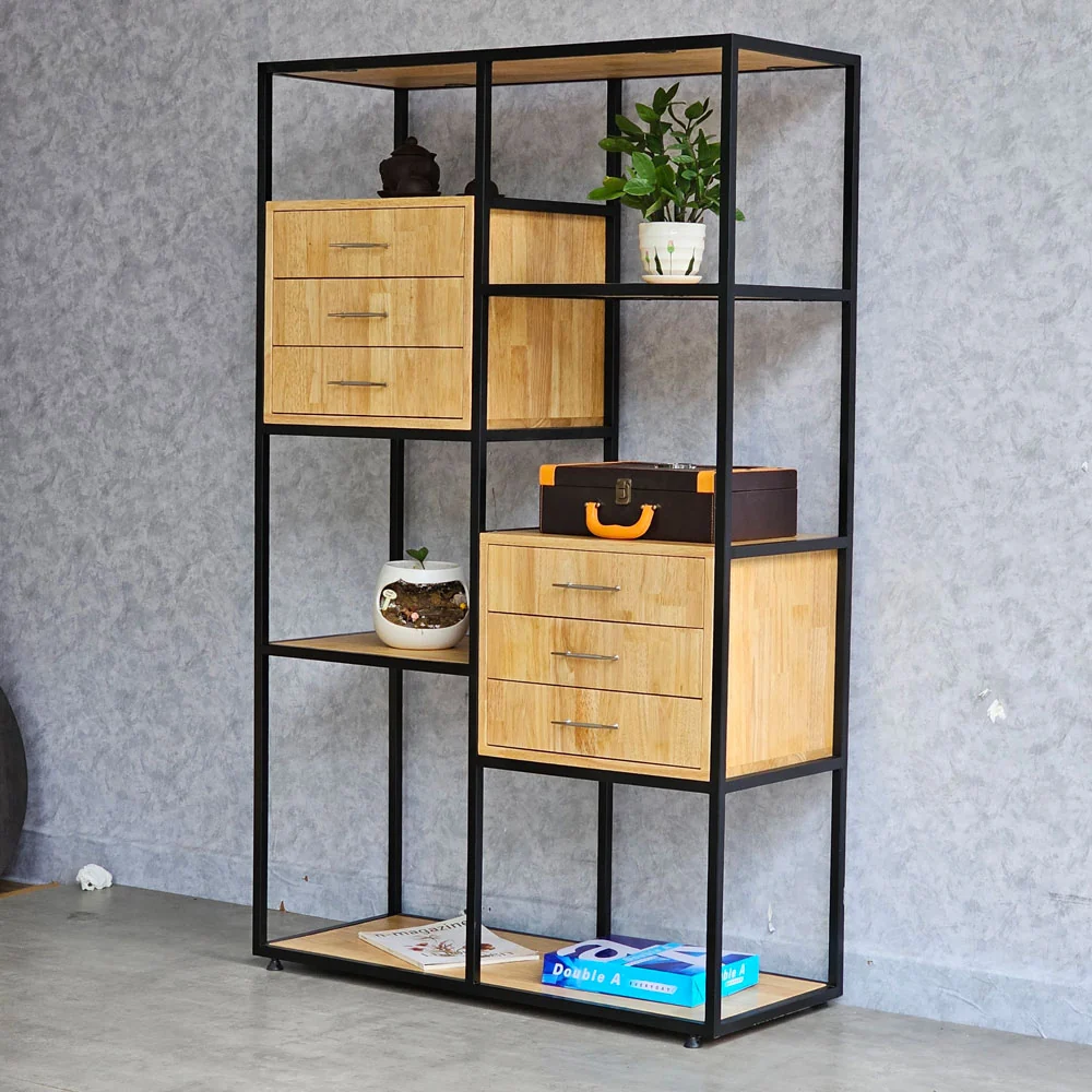 Tekkashop Kệ Trang Trí Hiện Đại Có Hai Hộc Ngăn Kéo Khung Sắt Gỗ Cao Su