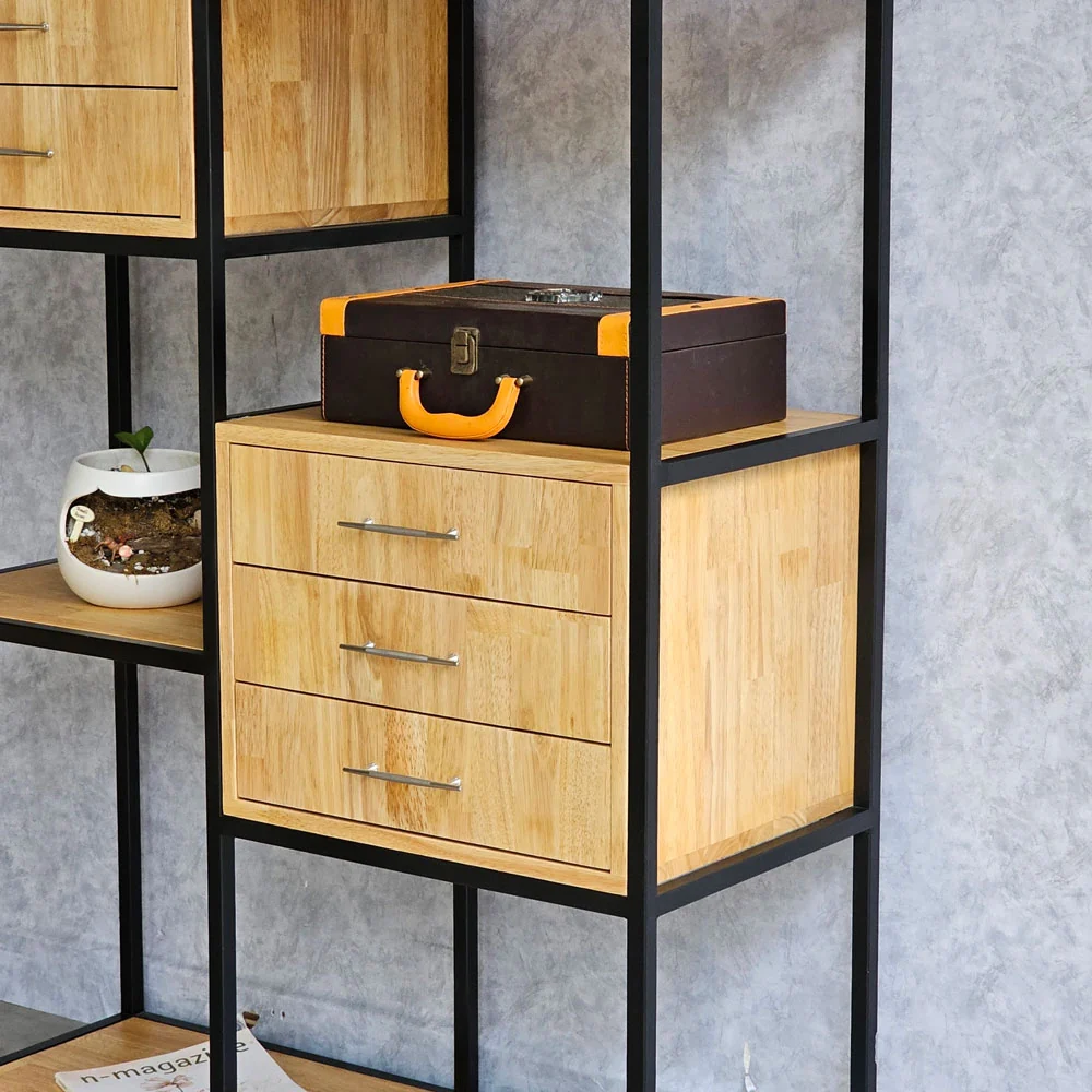 Tekkashop Kệ Trang Trí Hiện Đại Có Hai Hộc Ngăn Kéo Khung Sắt Gỗ Cao Su