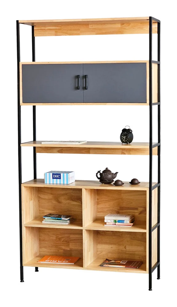 Tekkashop Kệ Trang Trí Hiện Đại Có Tủ Cửa Mở Khung Sắt Gỗ Cao Su