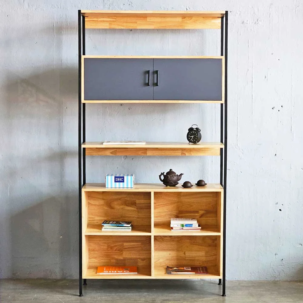 Tekkashop Kệ Trang Trí Hiện Đại Có Tủ Cửa Mở Khung Sắt Gỗ Cao Su