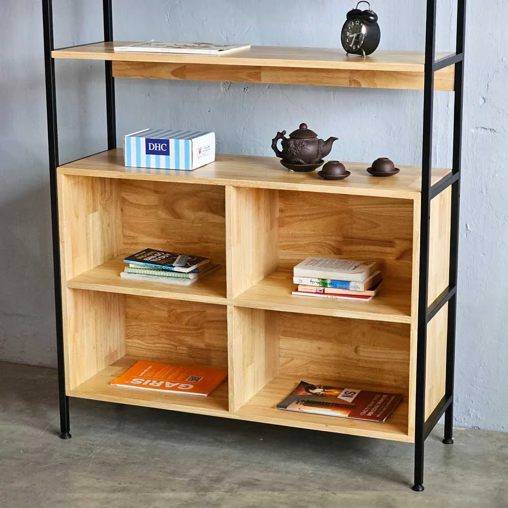 Tekkashop Kệ Trang Trí Hiện Đại Có Tủ Cửa Mở Khung Sắt Gỗ Cao Su