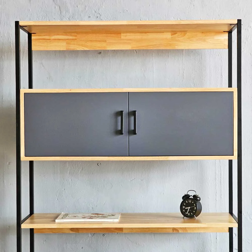 Tekkashop Kệ Trang Trí Hiện Đại Có Tủ Cửa Mở Khung Sắt Gỗ Cao Su