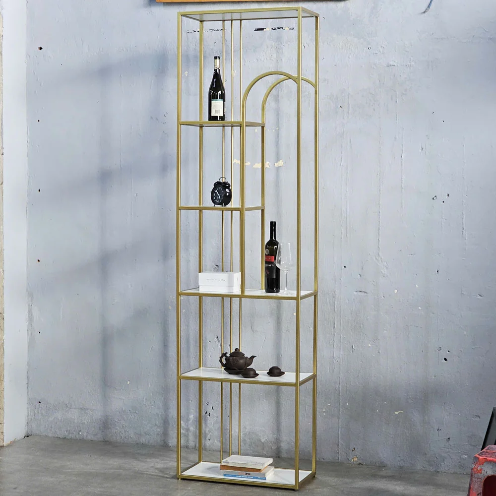 Tekkashop Kệ Trang Trí Hiện Đại Vòm Cong Dáng Cao Khung Sắt Mặt Gỗ