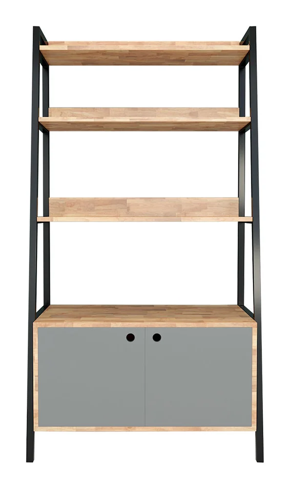 Tekkashop Kệ Trang Trí Hình Thang Có Tủ Dưới Khung Sắt Gỗ Cao Su