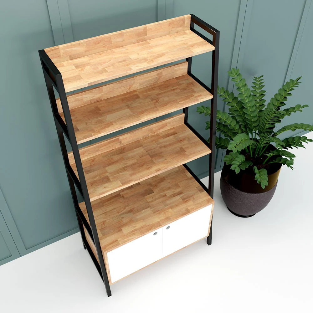 Tekkashop Kệ Trang Trí Hình Thang Có Tủ Dưới Khung Sắt Gỗ Cao Su
