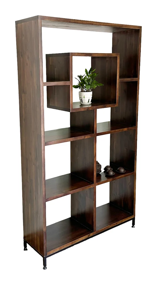 Tekkashop Kệ Trang Trí Hộp Giữa Nhiều Ô Gỗ Tràm Chân Sắt