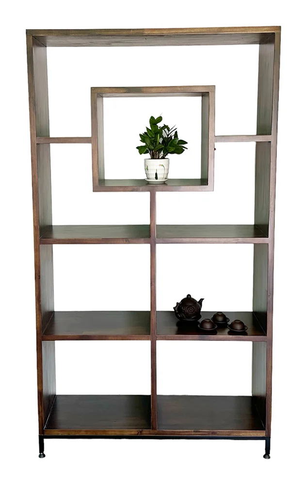Tekkashop Kệ Trang Trí Hộp Giữa Nhiều Ô Gỗ Tràm Chân Sắt