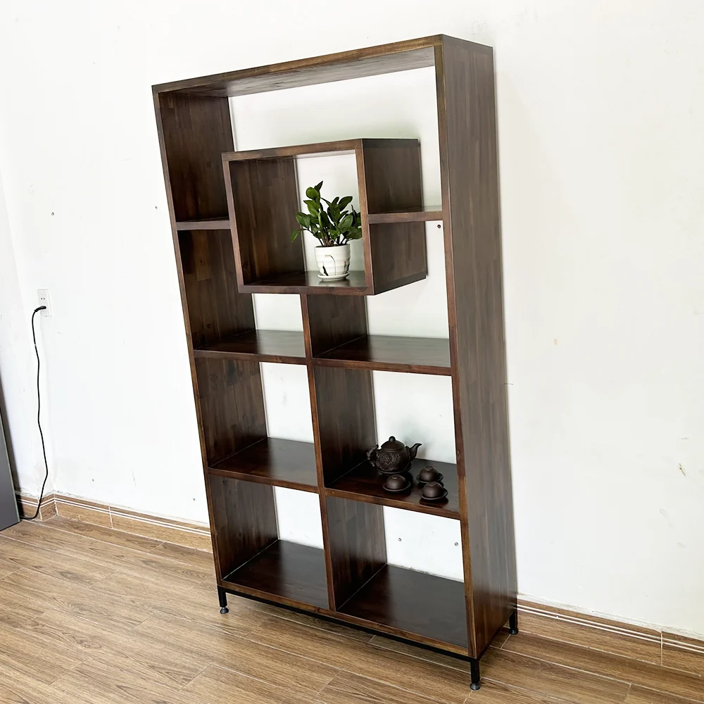 Tekkashop Kệ Trang Trí Hộp Giữa Nhiều Ô Gỗ Tràm Chân Sắt