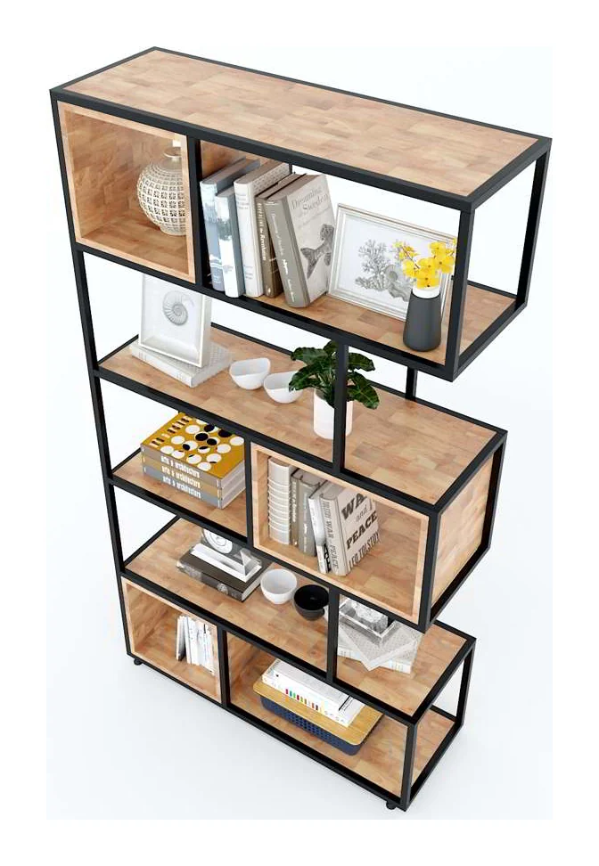 Tekkashop Kệ Trang Trí Hộp So Le Khung Sắt Gỗ Cao Su