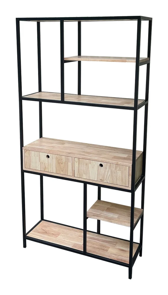 Tekkashop Kệ Trang Trí Nhiều Ô Có 2 Ngăn Kéo Khung Sắt Gỗ Cao Su