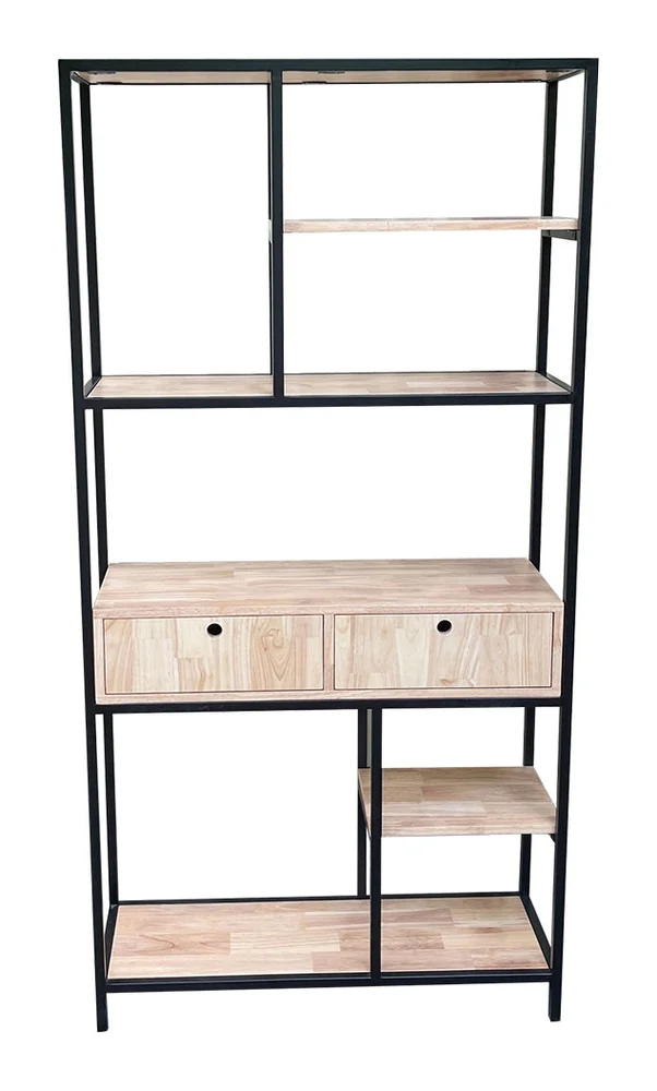 Tekkashop Kệ Trang Trí Nhiều Ô Có 2 Ngăn Kéo Khung Sắt Gỗ Cao Su