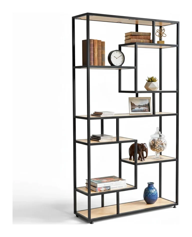 Tekkashop Kệ Trang Trí Ô Bậc Thang Lệch Khung Sắt Gỗ Cao Su
