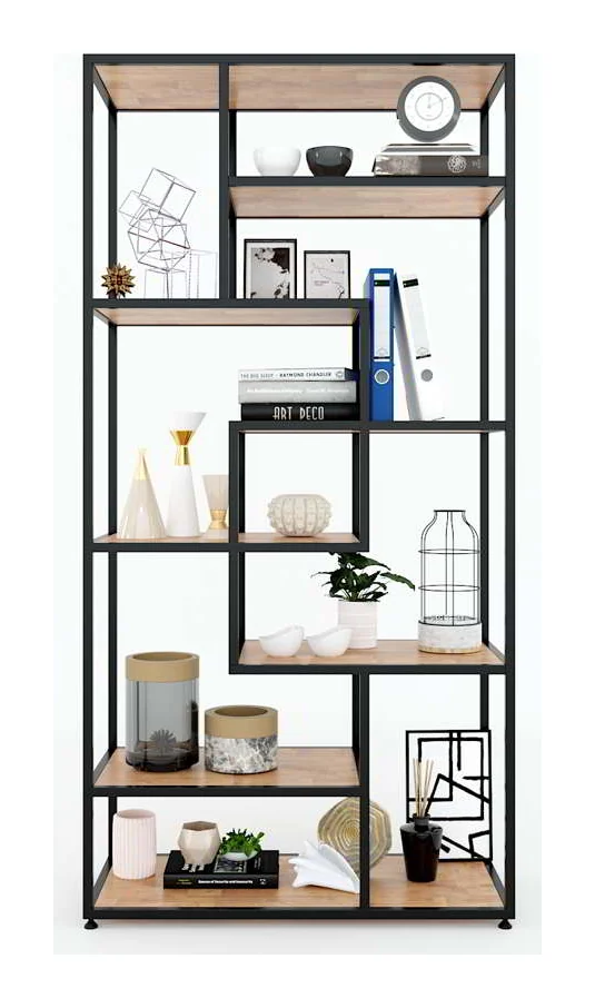 Tekkashop Kệ Trang Trí Ô Đối Xứng Khung Sắt Gỗ Cao Su