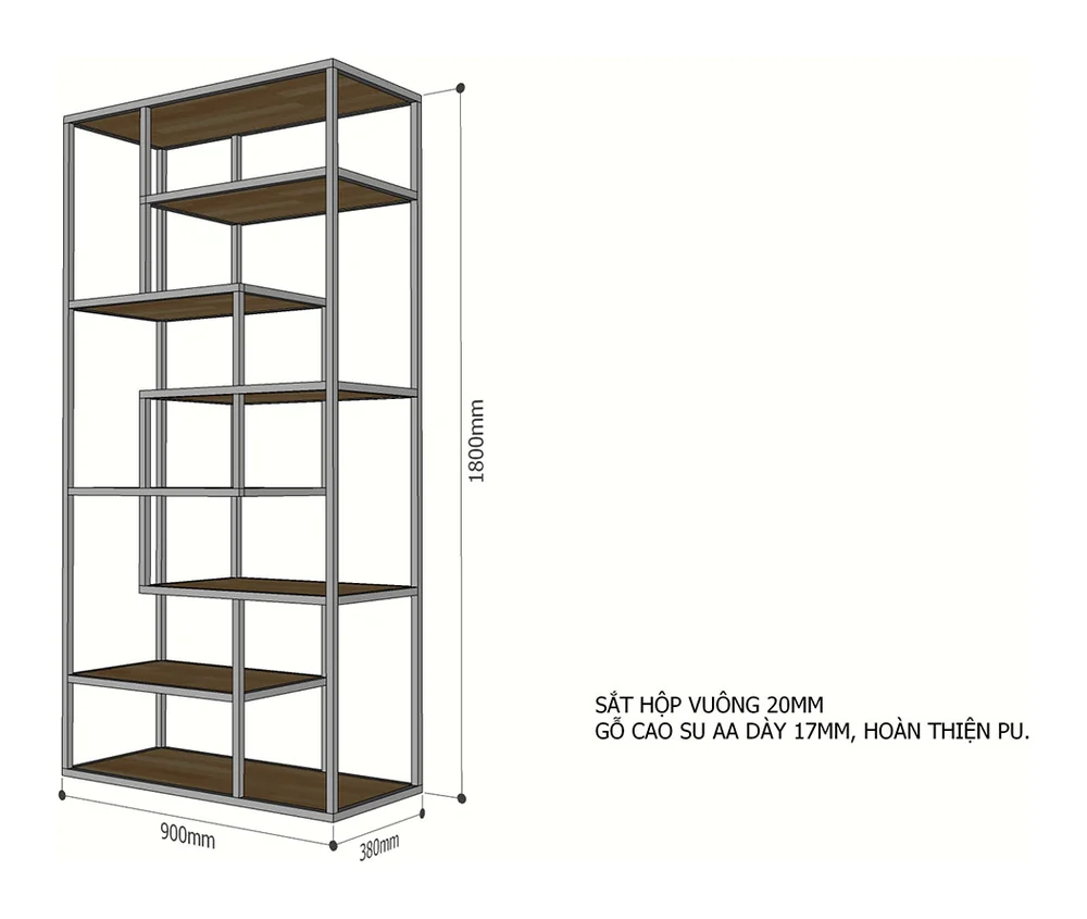 Tekkashop Kệ Trang Trí Ô Đối Xứng Khung Sắt Gỗ Cao Su
