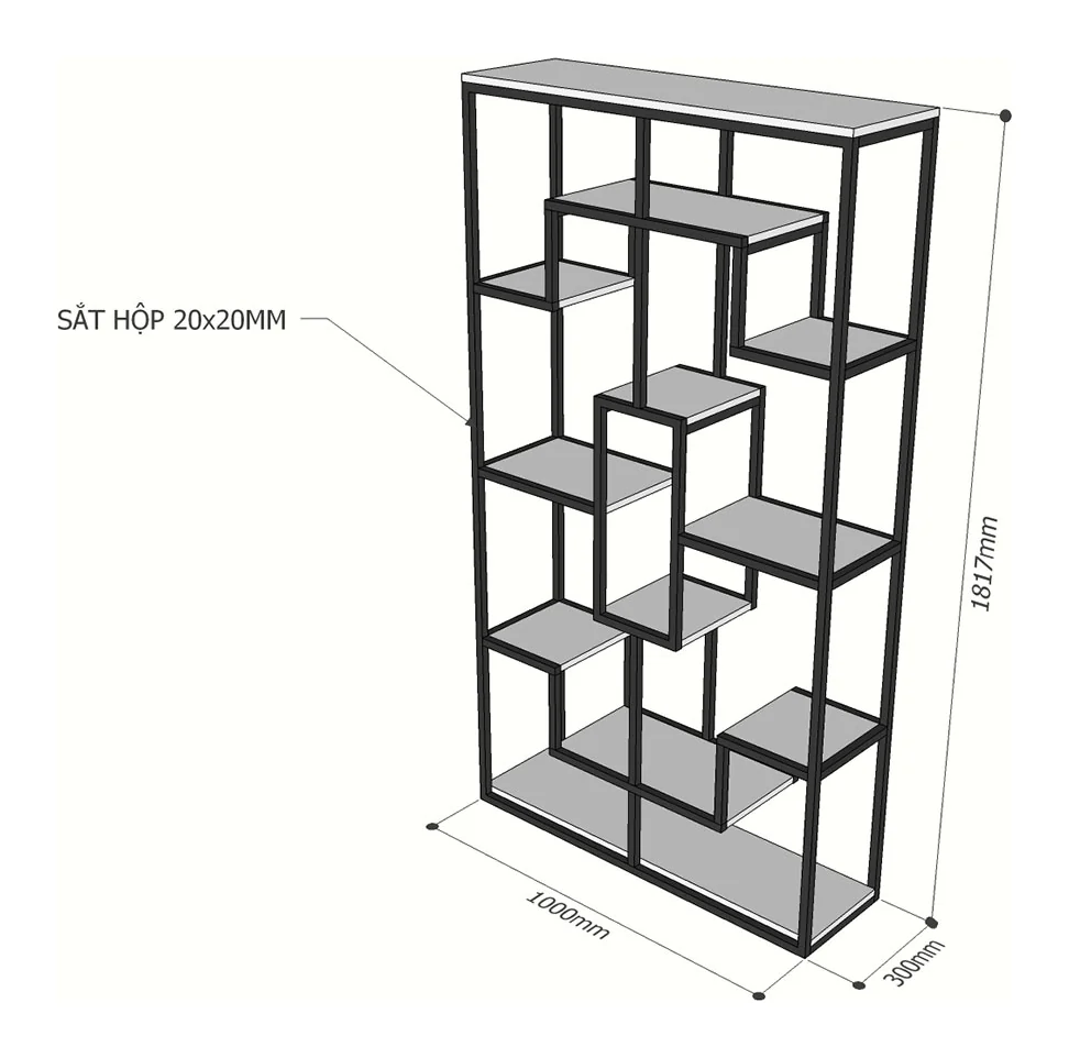 Tekkashop Kệ Trang Trí Ô Hình Chữ Thập Khung Sắt Gỗ Cao Su