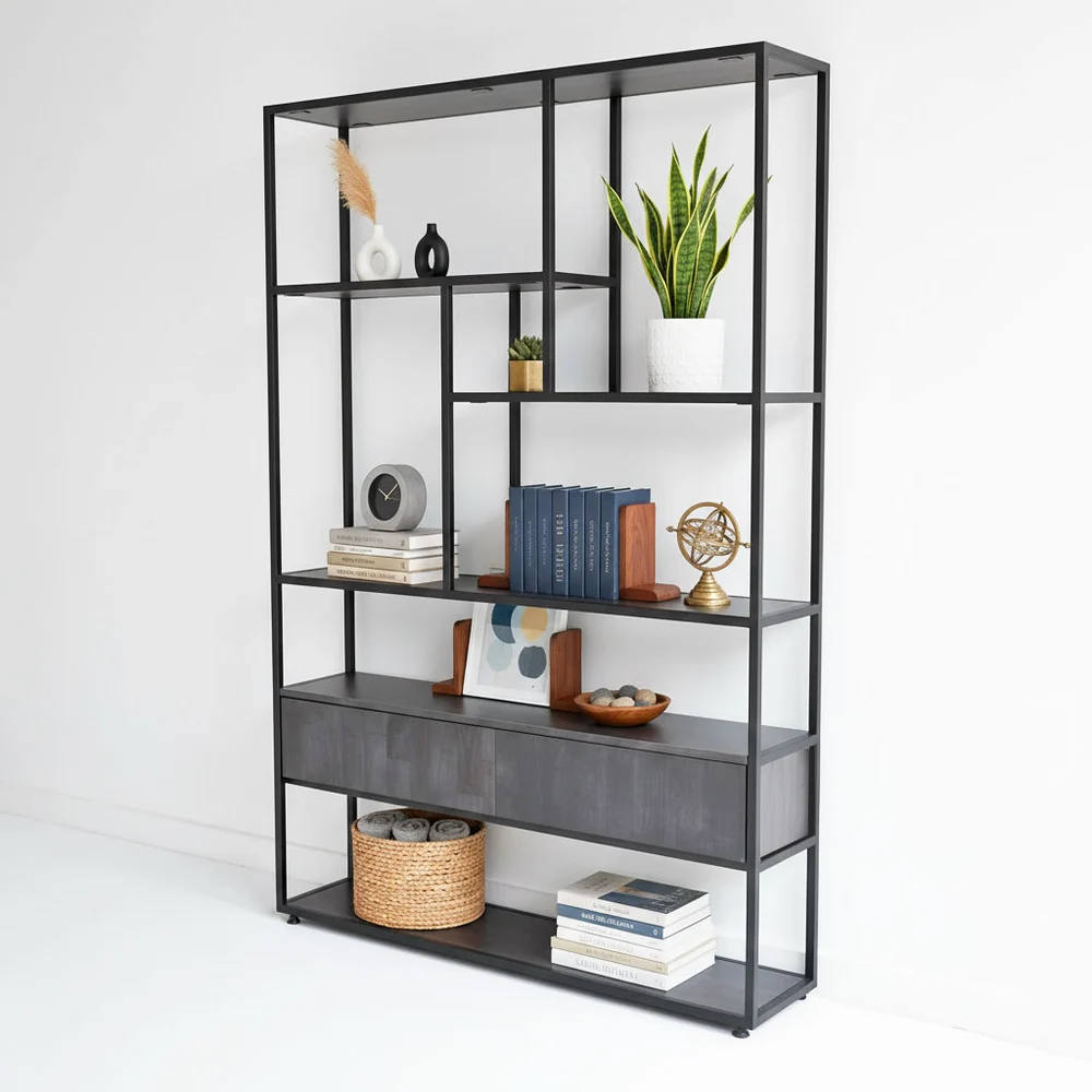 Tekkashop Kệ Trang Trí Ô Lệch Có 2 Ngăn Kéo Khung Sắt Gỗ Cao Su