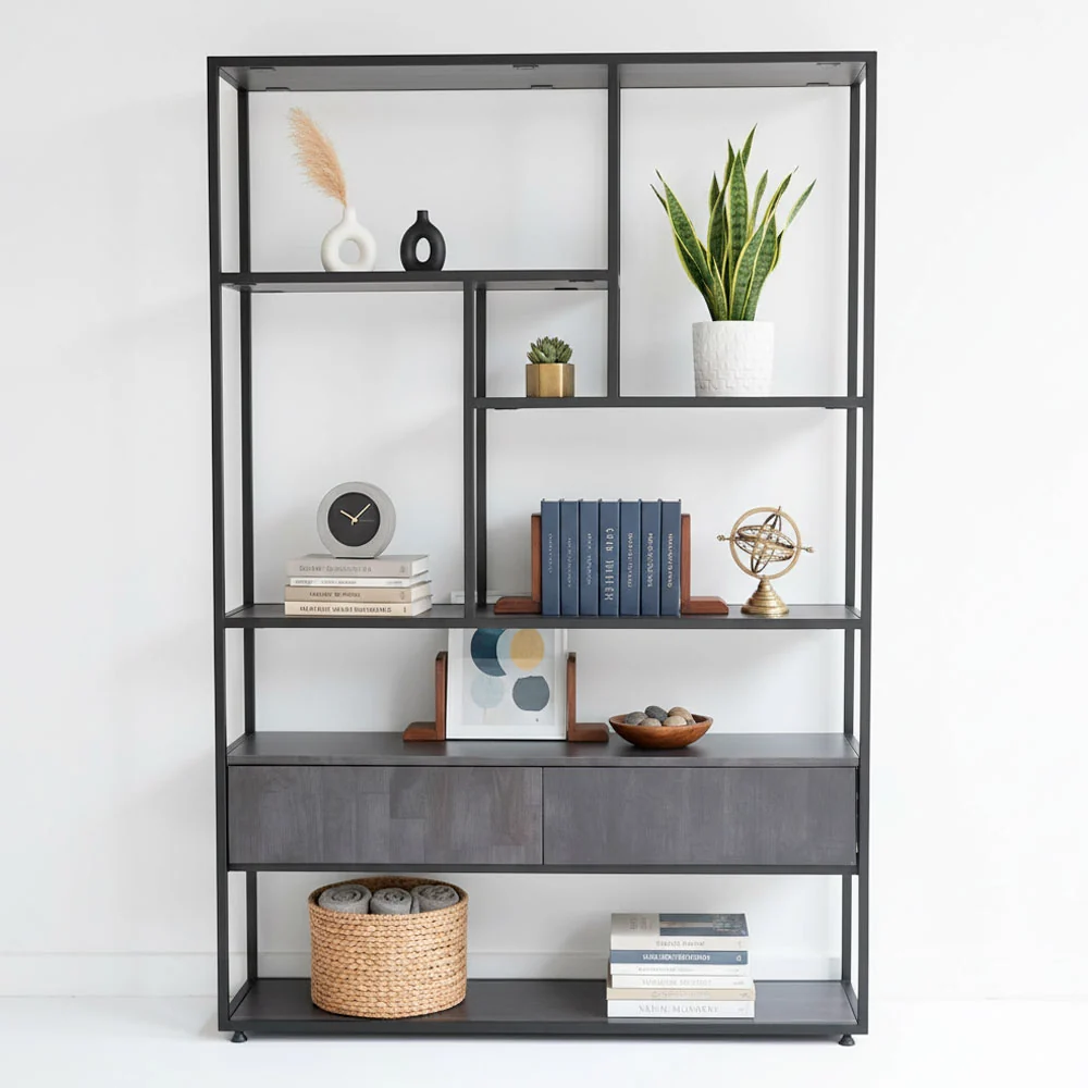 Tekkashop Kệ Trang Trí Ô Lệch Có 2 Ngăn Kéo Khung Sắt Gỗ Cao Su