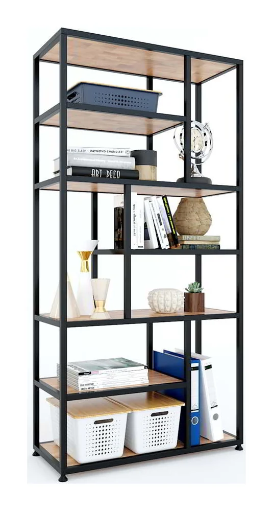 Tekkashop Kệ Trang Trí Ô Lệch Tầng Hiện Đại Khung Sắt Gỗ Cao Su