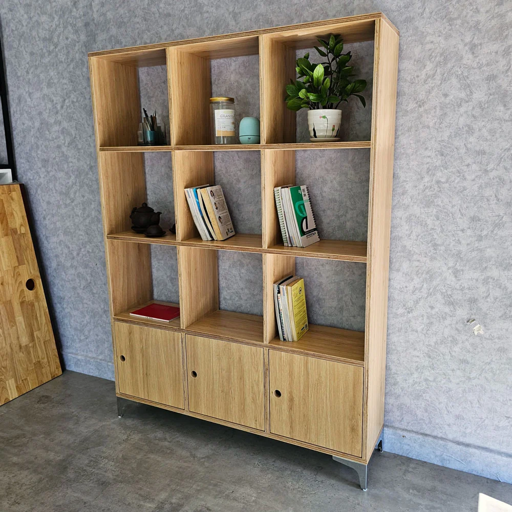 Tekkashop Kệ Trang Trí Ô Vuông Có Tủ 3 Cửa Gỗ Plywood Phủ Melamin