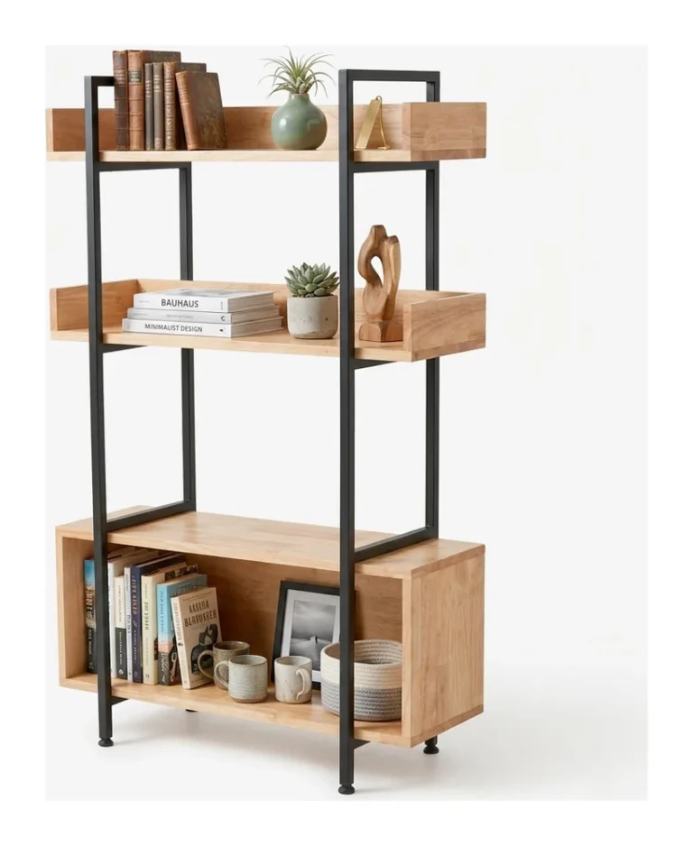 Tekkashop Kệ Trang Trí Tầng Có Gờ 3 Tầng Kèm Hộc Tủ Khung Sắt Gỗ Cao Su